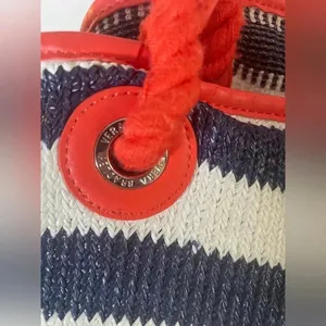 Vera Bradley Navy‎ and White Striped Beach Tote with Tassels GUC thumbnail 6