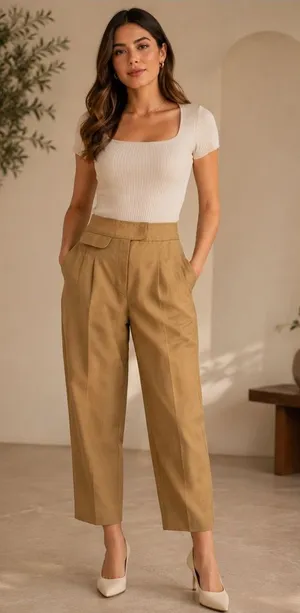 J.Crew Pleated High-Rise Khaki Crop Pants Pink Trim Size 4 Style AJ438 thumbnail 1