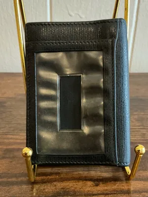 Rare Minimilist Yves Saint Laurent "Y" debossed bifold Black Leather Card wallet thumbnail 2