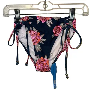 Cupshe Bikini Bottom Small NWT Floral Tie Side Swim Bottom Navy‎ Pink thumbnail 1