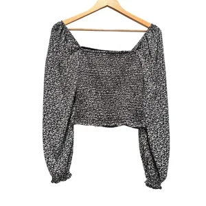 Abercrombie & Fitch Black Printed‎ Smock Cropped Blouse Top XS Peasant Boho thumbnail 2