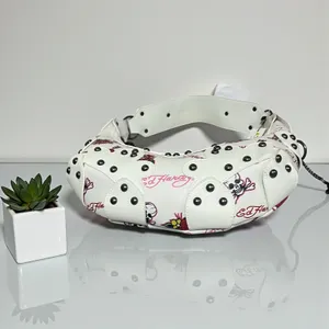 Ed Hardy White Skull Rose Tattoo Print Hobo‎ Shoulder Bag Studded Punk Rock thumbnail 5