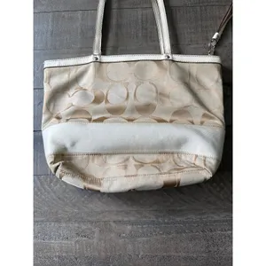 Coach Signature Stripe Zip Top Tote‎ Y2K A1160-F17433 Khaki canvas cream Strip thumbnail 6
