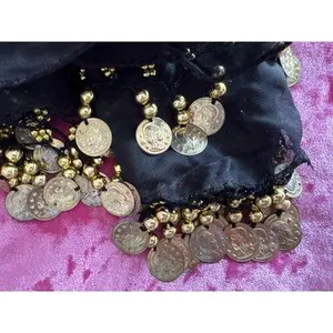 Gypsy Halloween Accessories Belly Dance Costume Hip Scarf Coins Beads Gold thumbnail 5