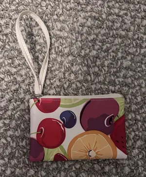 Clinique Fruit Print Wristlet Pouch - White, Red, Purple, Orange thumbnail 1