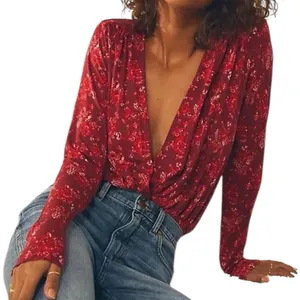 Free People Everything’s Rosy Red Long Sleeve Bodysuit Size L thumbnail 1