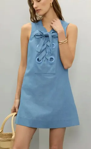 English Factory Denim Lace Up Mini Dress Large Shift Nautical Jean Western $110 thumbnail 1