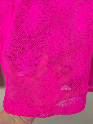 Anthropologie Bright Pink Floral Sheer Lace Long Sleeve Mock Neck Top Size Large thumbnail 6