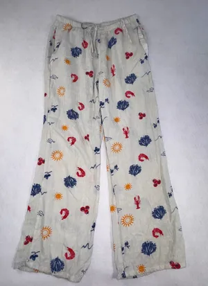Angel Kiss Womens Coastal Lobster Print Wide Leg‎ Beach Pants White Medium thumbnail 1