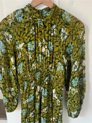 Anthropologie Somerset Long-Sleeve Mock-Neck Chiffon Maxi Dress Green Floral thumbnail 5