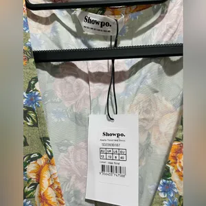 Showpo Alayna Midi Dress-Thigh Split Tiered Floral Dress in Sage Size 8 thumbnail 7