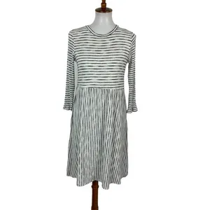 Sew In Love Dress XL Gray White Long Sleeve Boho Cottagecore Ribbed Stripe thumbnail 2