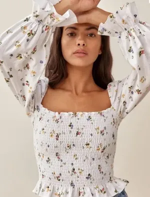 REFORMATION Tangerine Top In Orchard 100% Linen thumbnail 1