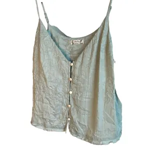 Intimately Free People Cami Top Button Front Crinkle‎ Blue Tank Top Size XS thumbnail 2