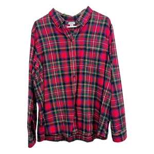 LL Bean Red Scotch Plaid Cotton Flannel Button Shirt Relaxed Fit Size XL thumbnail 3