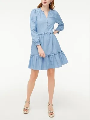 $129 J.CREW chambray denim ruffle dress 10 thumbnail 2