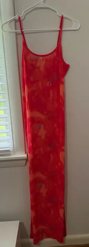 Women’s Bodycon Long Dress Spaghetti Strap Floral Red/Orange thumbnail 1