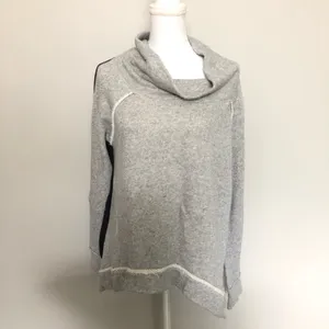 Free People Sweater Cowl Turtleneck Pullover Oversized Mixed Media Raw Grey thumbnail 2