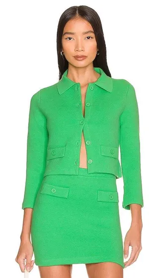Alice + Olivia Ila Green Collared Knit Jacket Medium thumbnail 1