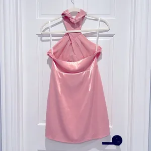 Superdown NWT Samira Mini Dress Medium Pink Criss Cross Halter Open Back thumbnail 4