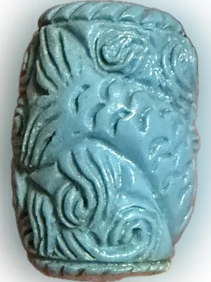 Carved Sun Face/Mermaid Turquoise Color Resin Beads - set of 2 thumbnail 4