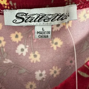 Stilletto's Size-L Dress Burgundy Mini Floral‎ Ballon Sleeves Pockets thumbnail 3