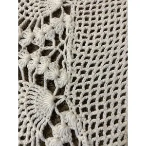 Vintage Pineapple Crochet Shawl Fringe Wrap Ivory Boho Festival One Size thumbnail 11