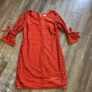 db established 1962 Orange Eyelet Lace‎ Bell Sleeve Shift Dress Size 14 Rust thumbnail 1