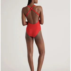 NWT Quince Cherry Red Italian Cross-Back One-Piece Swimsuit Size Small thumbnail 2
