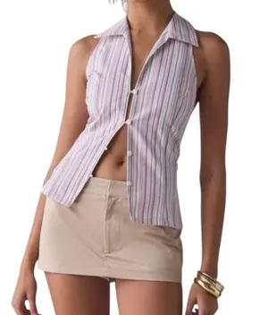 NWT Urban Outfitters Party Girl Sleeveless Shirt Vest Large Pink Y2K Academia thumbnail 1