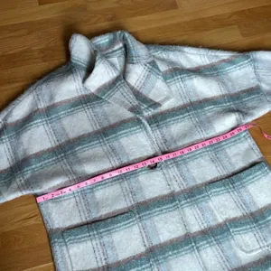 Anthropologie Plaid Wool Blend Coat Womens L Cream Green Oversized Jacket thumbnail 5