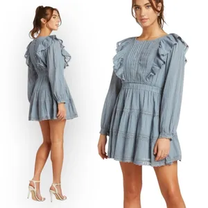 JUST ME BOUTIQUE NWT Western Boho LS‎ Ruffle Apron Cotton Mini Dress, Medium thumbnail 2
