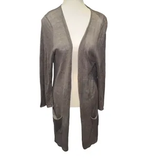 Gray 100% linen open front lightweight semi sheer duster cardigan sweater thumbnail 2