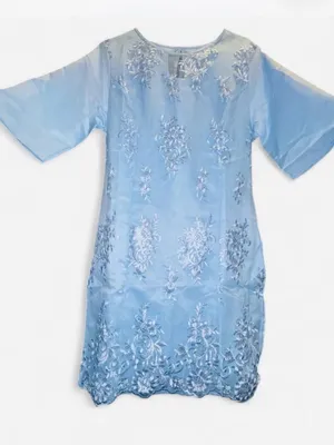 Baby Blue Floral Embroidered Midi Dress XL NWOT Elegant WeddingGuest Formal Chic thumbnail 8