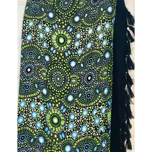 Wayan Natural Wear Sarong Cover Up Lime Green Blue Mandala Fringe Scarf Festival thumbnail 6
