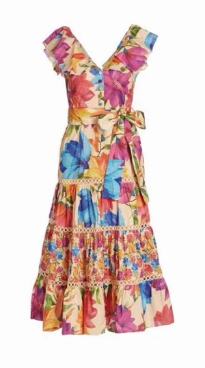 FARM RIO Mary's Garden Frilled Top Midi Size XS thumbnail 1