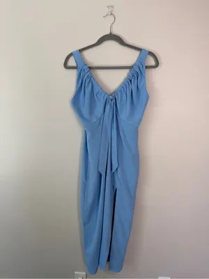 Abercrombie & Fitch Cinched Neck Slip Midi Dress Blue Medium Petite thumbnail 2