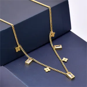 Dainty Clovers & CZ Charms Gold Necklace thumbnail 6