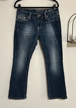Miss‎ Me Easy Bootcut Rhinestone Embroidered Blue Jeans Size 29 thumbnail 1