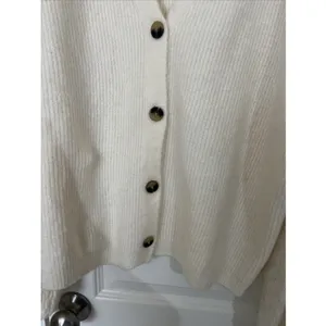 Lane Bryant V Neck Cardigan Pointelle Balloon Sleeve 14/16 1X Cream Twee Coquett thumbnail 4