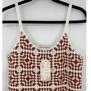 Willow &‎ Wind Medium Crochet Patchwork Mini Dress Ecru Brown Sleeveless Lined thumbnail 3