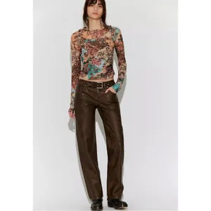 Free People Dainty Retro 90s Ariana Long Sleeve Ruched Top Taupe Combo Medium thumbnail 4