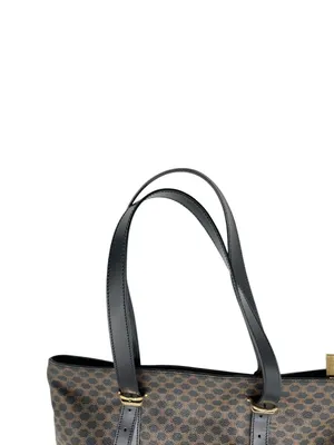 Celine Macadam Triomphe Tote Bag Brown Black Canvas Leather Italy Vintage EUC thumbnail 6