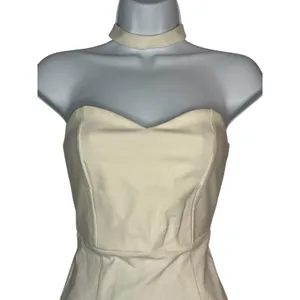 4SI3NNA Midi Dress‎ Womens S Cream Choker Neck Strapless Sweetheart Bodycon Slit thumbnail 4