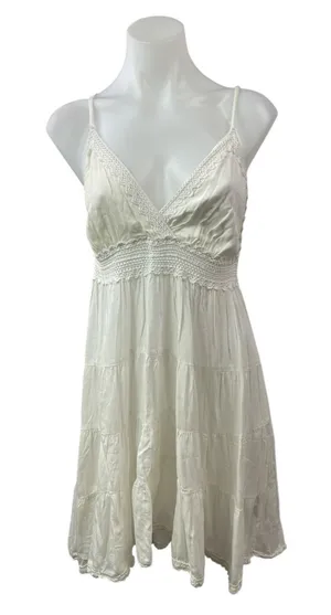 Raviya White Sleeveless V Neck Cami Camisole Tiered Mini A Line Tank Sundress L thumbnail 1