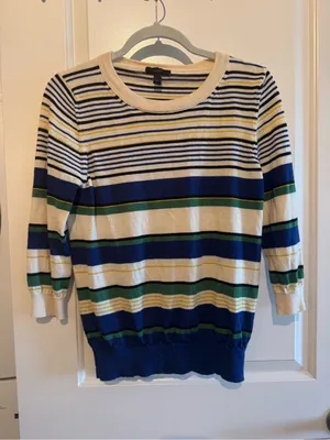 J.Crew 100% Merino Wool Multicolor Striped Sweater Size Medium thumbnail 2