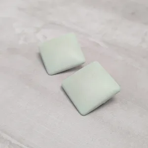Vintage Clip On Earrings Light Pastel Green Large Retro Square Shape thumbnail 3