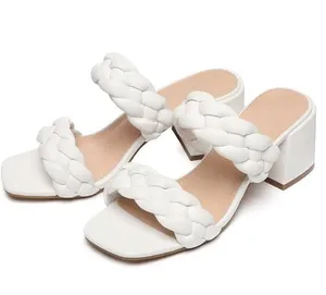 White Braided Short Heel Mule Sandals Size 6.5 thumbnail 2
