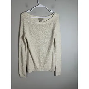 Banana Republic Shimmer Chevron Knit Sweater Ivory Metallic Boat Neck Womens M‎ thumbnail 2