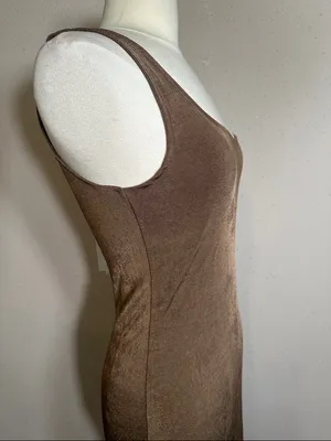 NA-KD Brown Shiny Sheen Square Neck Midi slip tank Dress women’s size Large NEW thumbnail 7
